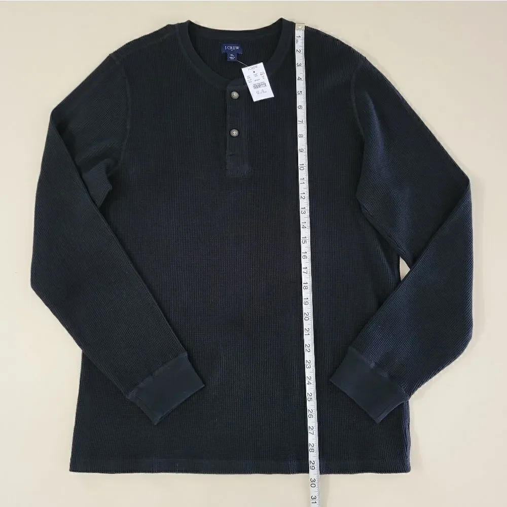 J.Crew Men's Black Long Sleeve Crewneck Waffle-knit Henley Shirt